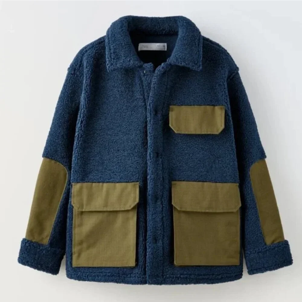 Zara Boys Contrasting Polar Fleece Overshirt Jacket